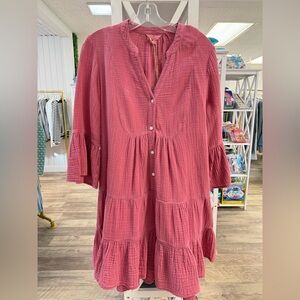 Faherty- Dune Cotton Gauze Kasey Dress - Light Pink Button-Down Tiered Dress